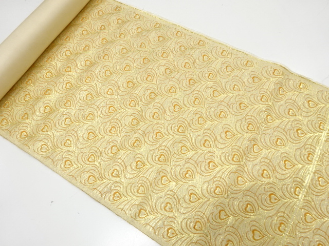 JAPANESE KIMONO / ANTIQUE BOLT FOR NAGOYA OBI / WOVEN PEACOCK FEATHERS